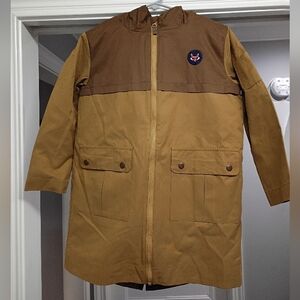 The Sunday Collective Sz 8 Kids Two Toned Hooded Barn Jacket Dijon Brown Fox New